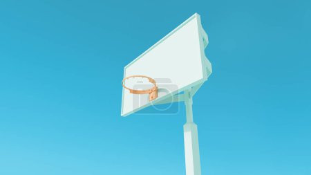 Téléchargez les photos : Basketball cerceau bâton ciel bleu fond panier extérieur pêche orange grand angle quart vue 3d illustration rendre rendu numérique - en image libre de droit
