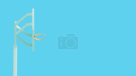 Téléchargez les photos : Basketball cerceau bâton ciel bleu fond panier extérieur pêche orange longue lentille vue de côté illustration 3d rendre rendu numérique - en image libre de droit