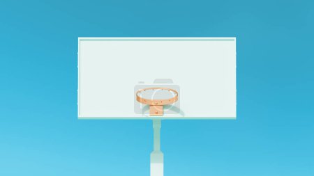 Téléchargez les photos : Basketball cerceau bâton bleu ciel fond panier extérieur pêche orange longue lentille vue de face 3d illustration rendre rendu numérique - en image libre de droit