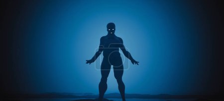 Femme silhouette sombre paranormal figure bleu noir brouillard fond golem alien 3d illustration rendre rendu numérique