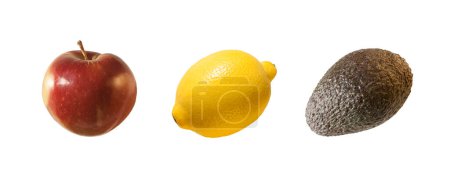 Téléchargez les photos : Red apple, avocado and yellow lemon isolated on a white background. Flat lay. Clipping path - en image libre de droit