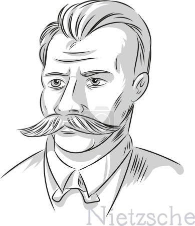 Illustration for Nietzsche Philosopher Hand drawn line art Portrait Illustration - Royalty Free Image