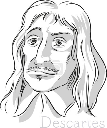 Illustration for Descartes Philosopher Hand drawn line art Portrait Illustration - Royalty Free Image