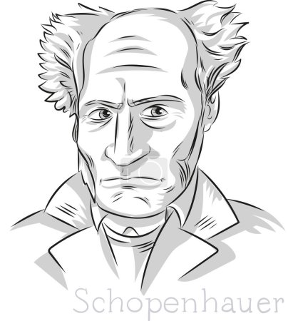 Téléchargez les illustrations : Schopenhauer Philosophe Dessin à la main Portrait Illustration - en licence libre de droit