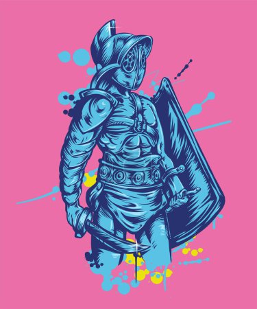 Ilustración de Bosquejo del antiguo soldado gladiador romano estilo de arte pop sobre fondo rosa - Imagen libre de derechos