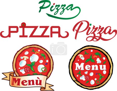Téléchargez les illustrations : Collection vectorielle d'éléments et d'icônes Pizza - en licence libre de droit