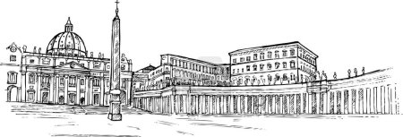 Ilustración de Ciudad vatica fondo dibujado a mano. ilustración vectorial - Imagen libre de derechos