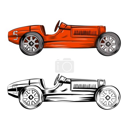 Téléchargez les illustrations : Design de voiture de course vintage rouge isolé sur un fond blanc. illustration vectorielle - en licence libre de droit