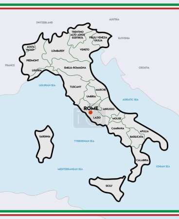 Téléchargez les photos : Carte administrative en couleurs de l'Italie. illustration vectorielle - en image libre de droit