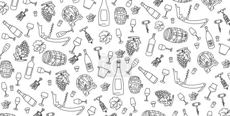 Illustration for Wine elements hand drawn, doodle and vector illustration icons se - Royalty Free Image