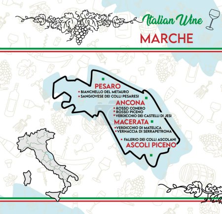 Téléchargez les photos : Carte des vins typiques des Marches, Italie. illustration vectorielle - en image libre de droit