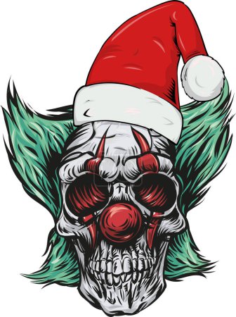 Téléchargez les photos : Crâne de Noël portant le chapeau du Père Noël. illustration vectorielle - en image libre de droit