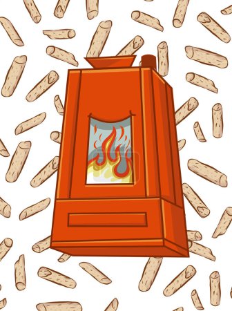 Photo for Wood pellett stove cartoon, on pellet elements background. vector illustration - Royalty Free Image