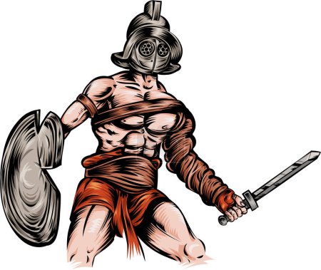 Téléchargez les photos : Spartacus gladiator guerrier esclave romain. illustration vectorielle - en image libre de droit