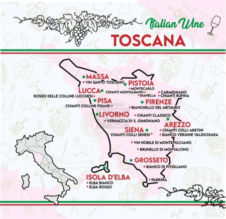 Téléchargez les photos : Carte des vins typiques de Toscane, Italie. illustration vectorielle - en image libre de droit