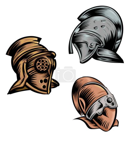 Téléchargez les photos : Casques blindés gladiateur romain set illustration vectorielle - en image libre de droit
