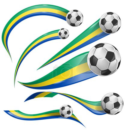 Téléchargez les photos : Drapeau gabonais avec icône de jeu de ballon de football. illustration vectorielle - en image libre de droit