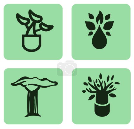 Téléchargez les photos : Résumé Arbre de vie logo icônes ensemble. Symboles botaniques de la nature végétale. illustration vectorielle - en image libre de droit