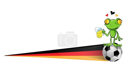 Téléchargez les photos : Heureux dessin animé grenouille avec verre de bière sur drapeau allemand. illustration vectorielle - en image libre de droit