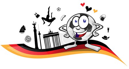 Téléchargez les photos : Drapeau de l'Allemagne avec dessin animé et symboles de la mascotte de ballon de football. illustration vectorielle - en image libre de droit