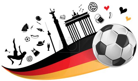 Téléchargez les photos : Drapeau de l'Allemagne avec ballon de football et symboles de l'Allemagne. illustration vectorielle - en image libre de droit