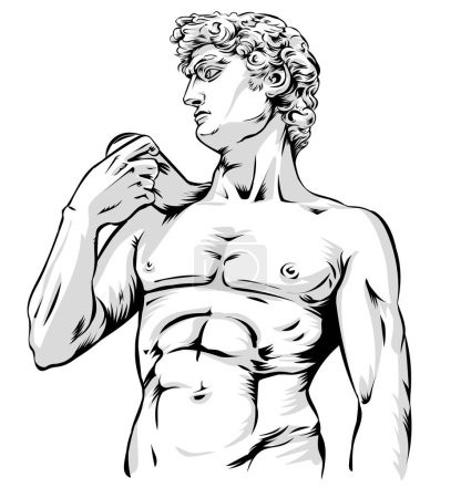 David von Michelangelos Skulptur Vintage Line Zeichnung oder Gravur Illustration. Vektor Hand Draw