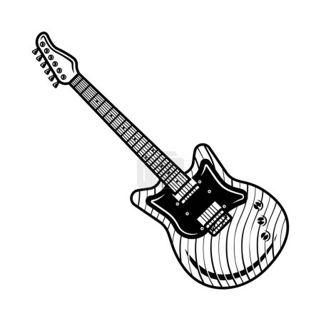 Ilustración de Objeto vectorial de guitarra eléctrica en estilo vintage monocromo aislado en blanco - Imagen libre de derechos