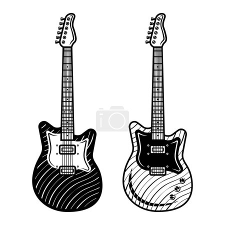 Ilustración de Guitarras eléctricas conjunto de dos estilos vector monocromo vintage objetos aislados en blanco - Imagen libre de derechos