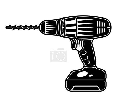 Electric drill vector illustration in monochrome style isolated on white