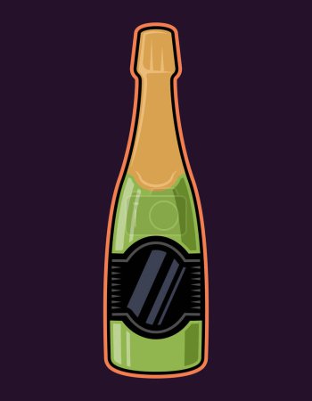 Téléchargez les illustrations : Champagne bottle vector colorful illustration in cartoon style isolated on dark background - en licence libre de droit