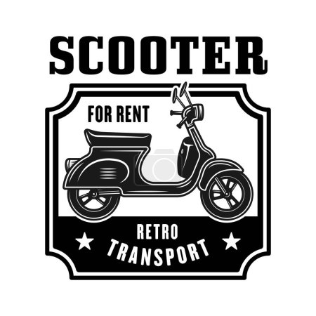Ilustración de Scooter for rent vector emblem, logo, badge or label in vintage monochrome style isolated on white - Imagen libre de derechos