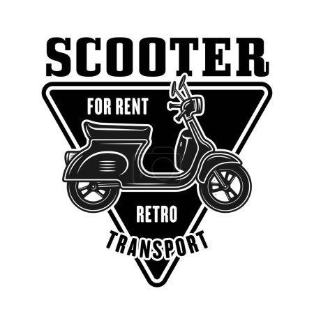 Illustration for Scooter for rent vector emblem, logo, badge or label in vintage monochrome style isolated on white - Royalty Free Image