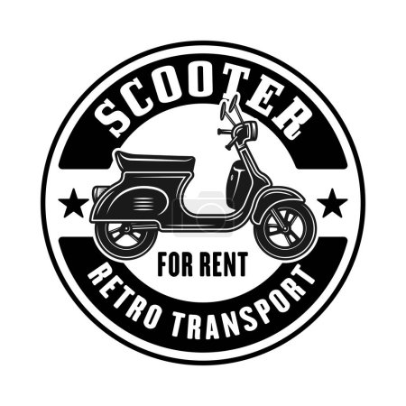 Illustration for Scooter rent vector round emblem, logo, badge or label in vintage monochrome style isolated on white - Royalty Free Image