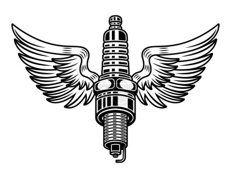 Illustration for Spark plug with wings vector illustration in monochrome style isolated on white - Royalty Free Image