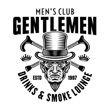 Illustration for Gentlemen club, smoke bar vector emblem, logo, badge or label in vintage monochrome style isolated on white - Royalty Free Image