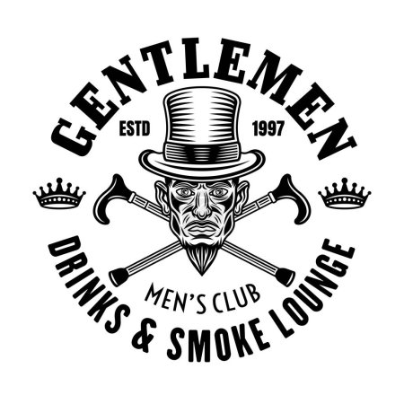 Ilustración de Gentlemen club vector emblem, logo, badge or label in vintage monochrome style isolated on white - Imagen libre de derechos