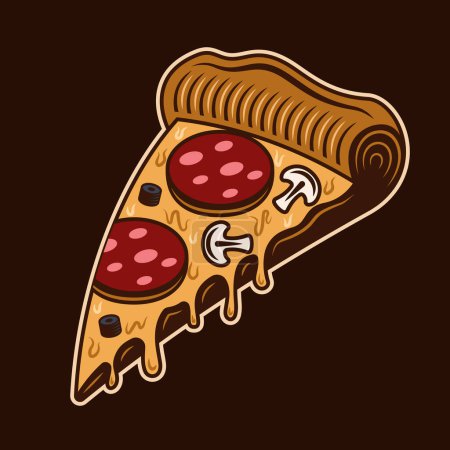 Téléchargez les illustrations : Pizza slice vector colorful illustration isolated on dark background - en licence libre de droit