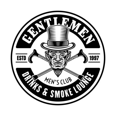 Ilustración de Gentlemen club vector round emblem, logo, badge or label in vintage monochrome style isolated on white - Imagen libre de derechos