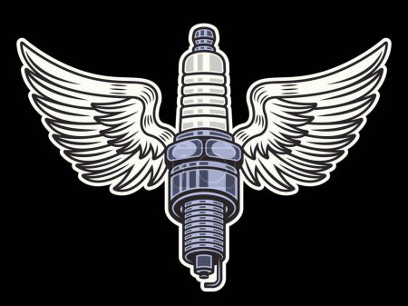 Illustration for Spark plug with wings vector illustration in vintage colorful style on dark background - Royalty Free Image