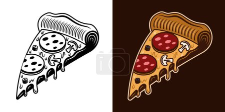 Téléchargez les illustrations : Pizza slice vector object in two styles monochrome and colored illustration - en licence libre de droit