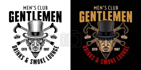 Ilustración de Gentlemen club, smoke bar vector emblem, logo, badge or label in two styles black on white and colorful on dark background - Imagen libre de derechos