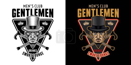 Téléchargez les illustrations : Gentlemen club, smoke and drinks vector emblem, logo, badge or label in two styles black on white and colorful on dark background - en licence libre de droit