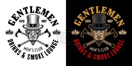 Ilustración de Gentlemen club vector emblem, logo, badge or label in two styles black on white and colorful on dark background - Imagen libre de derechos