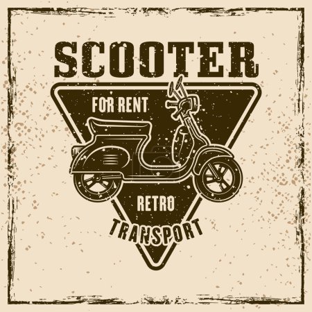 Téléchargez les illustrations : Scooter rent vector round emblem, logo, badge or label in vintage style on background with textures - en licence libre de droit