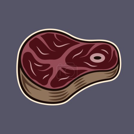 Ilustración de Steak meat vector illustration in colored cartoon style on grey background - Imagen libre de derechos