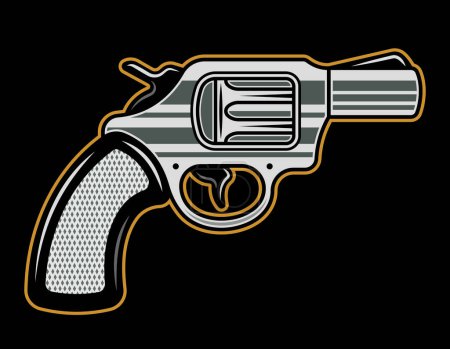 Téléchargez les illustrations : Gun or revolver vector Illustration in cartoon colored style on dark background - en licence libre de droit