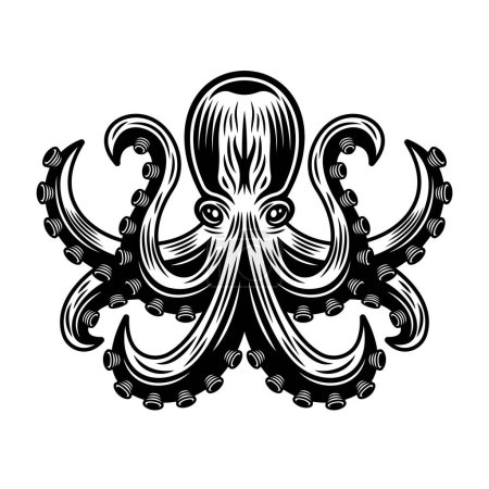 Ilustración de Octopus vector monochrome illustration in vintage style isolated on white - Imagen libre de derechos