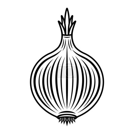 Ilustración de Onion vector black monochrome graphic object or design element in engraving style isolated on white - Imagen libre de derechos