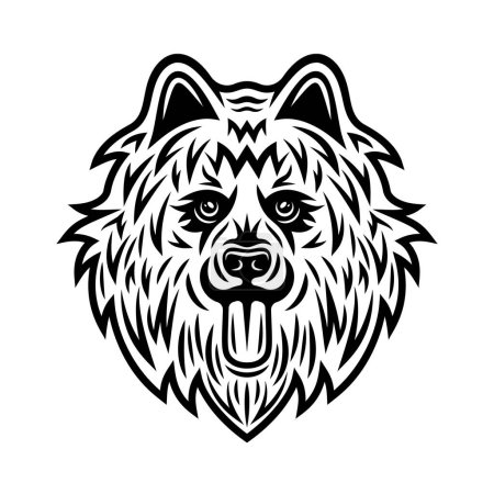 Téléchargez les illustrations : Samoyed dog head vector illustration in vintage monochrome style isolated on white - en licence libre de droit