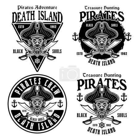 Ilustración de Conjunto de emblemas vectoriales piratas en estilo vintage monocromo ilustración aislada en blanco - Imagen libre de derechos